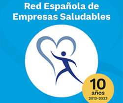 Logo de la Red Española de Empresas Saludables. 10 años 2013-2023.