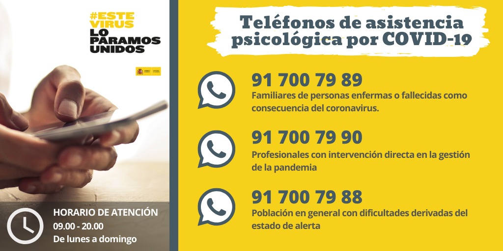 Cartel informativo y telefónico de asistencia psicológica para el COVID19